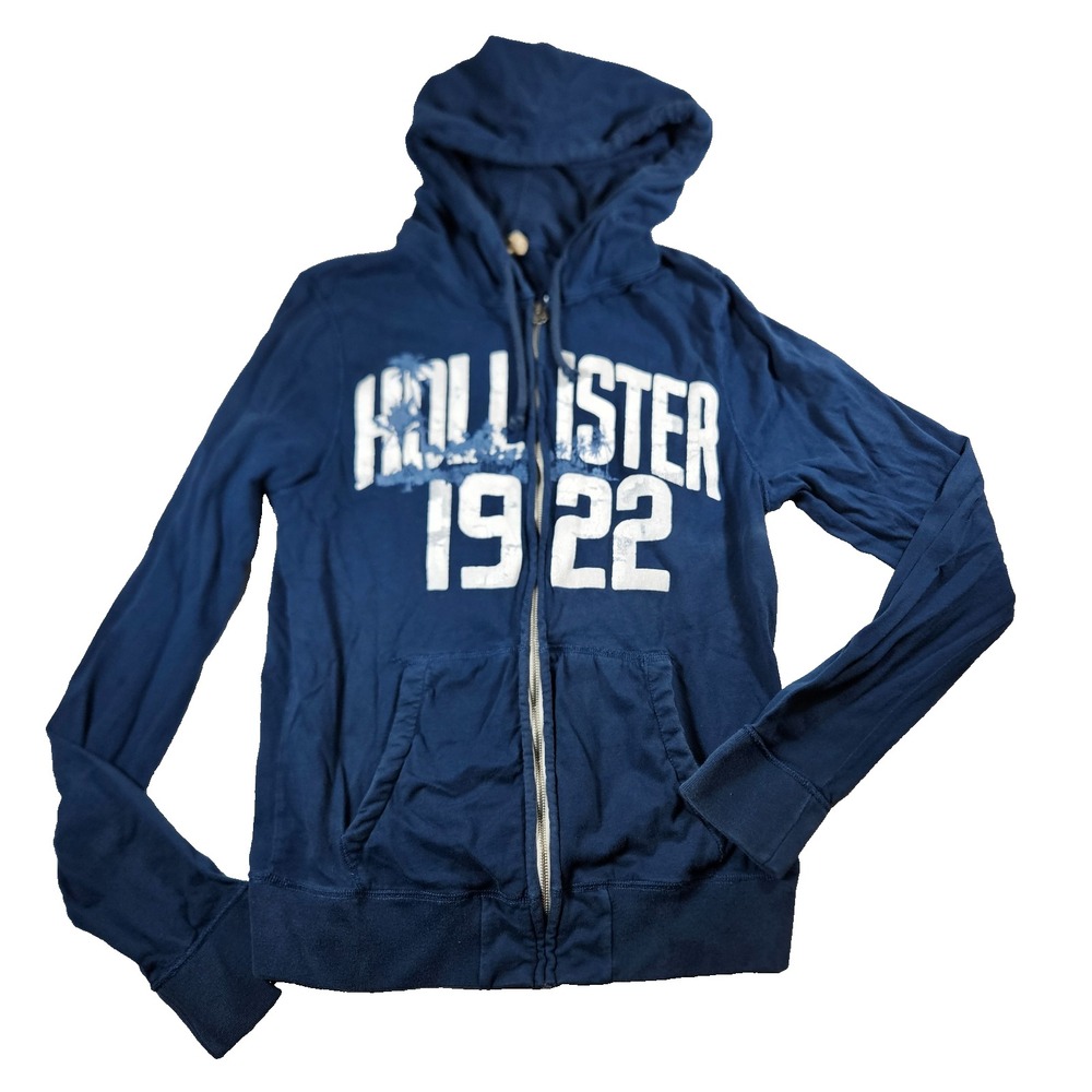 Hollister California Y2k Navy Blue Zip Up Preppy Surfcore Hoodie Sweatshirt Sz L